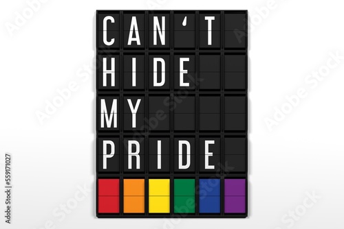 CAN'T HIDE MY PRIDE airport flapper with a white background. This image celebrates the pride, diversity, and inclusion.
