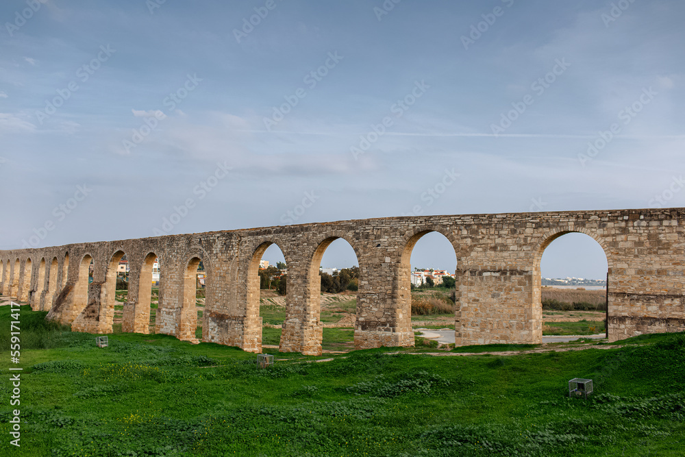 Natural landscape of Kamares Aqueduct in Larnaca, Cyprus. Winter time.