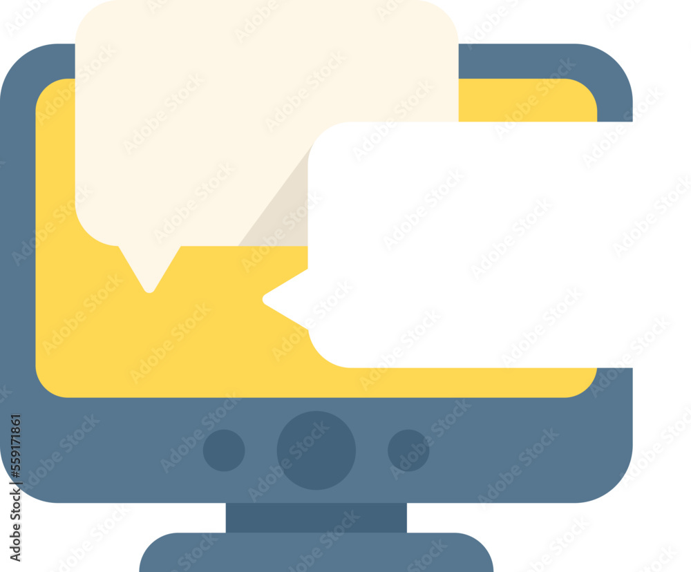 Monitor chat icon flat vector. Online forum. Website conference isolated