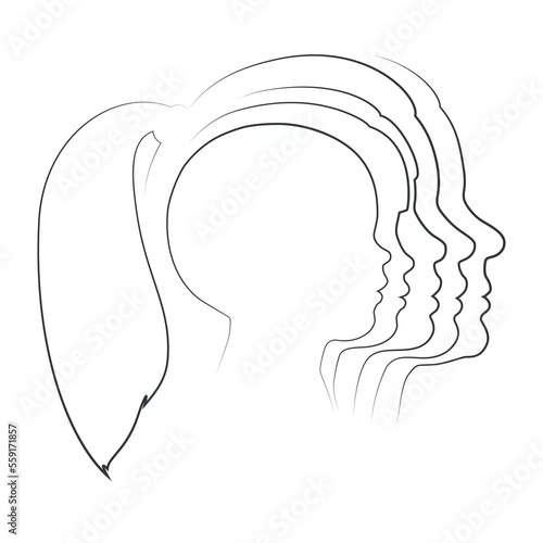 The stages of a woman's growing up - infant, child, teen, adult, elderly. Silhouettes of women of different ages. Vector illustration isolated on white background