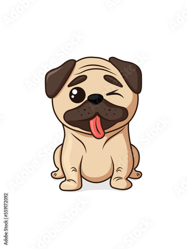 Cute and funny cartoon Pug. isolated vector art.