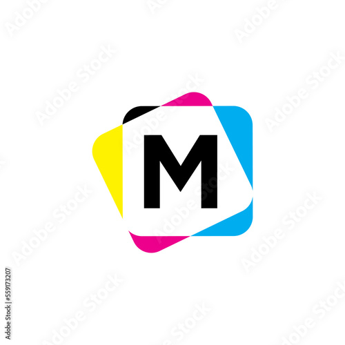 Letter M with CMYK Color Logo Design 002