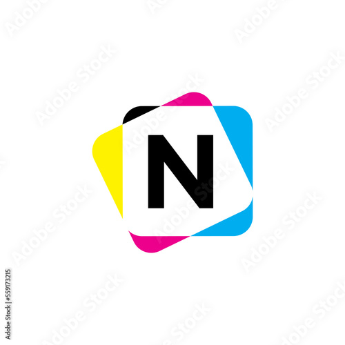 Letter N with CMYK Color Logo Design 002