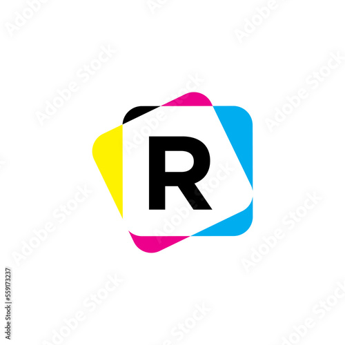 Letter R with CMYK Color Logo Design 002