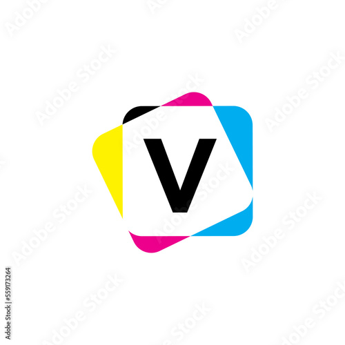 Letter V with CMYK Color Logo Design 002