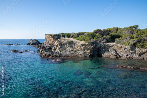 Mediteranean seascape at Gaou Island,Six-Fours-Les-Plages, South of France, a travel destination