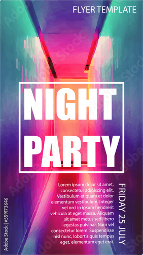Night dance party music layout cover design template background with colorful dark blue glitters style. Light electro vector for music event concert disco, club invitation, festival poster, flyer