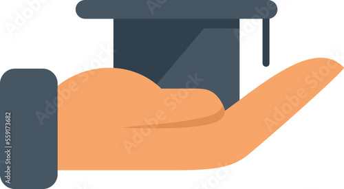 Charity graduation icon flat vector. Help hand. Givint heart isolated