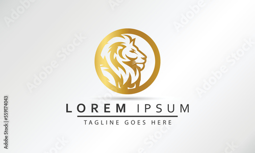 Circle Lion Head Logo Designs, Logo Golden Royal Premium Elegant Design, Brand Identity, Icon, Badge, Sticker, Emblem With Circle Ring Frame