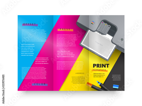 Trifold print cmyk polygraphy theme Cover design template vector