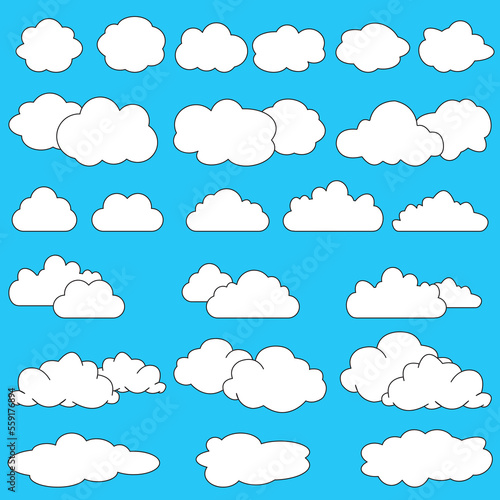 Cartoon clouds set isolated on a blue background