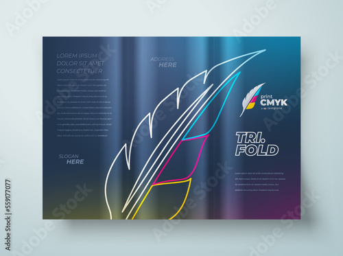 Trifold Cmyk polygraphy feather pen theme Cover design template vector