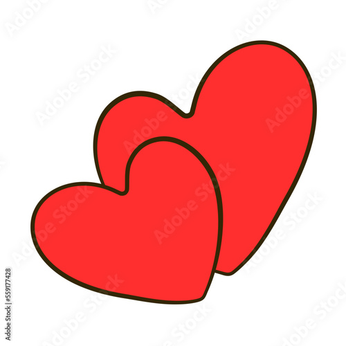 Two hearts. Cartoon flat icon. Vector illustration