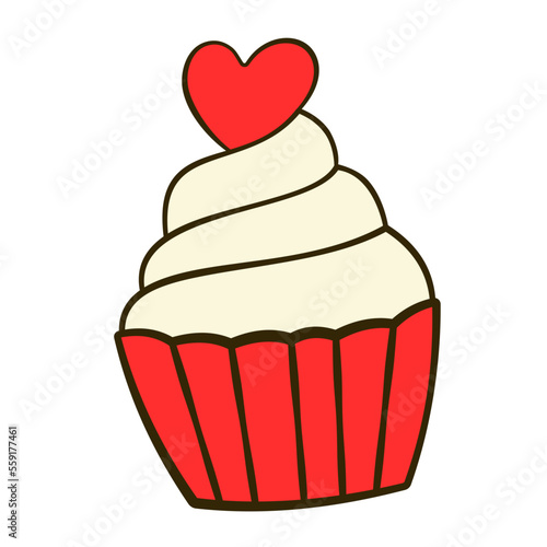 Cupcake with heart. Flat icon. Valentine's Day. Cartoon. Vector illustration