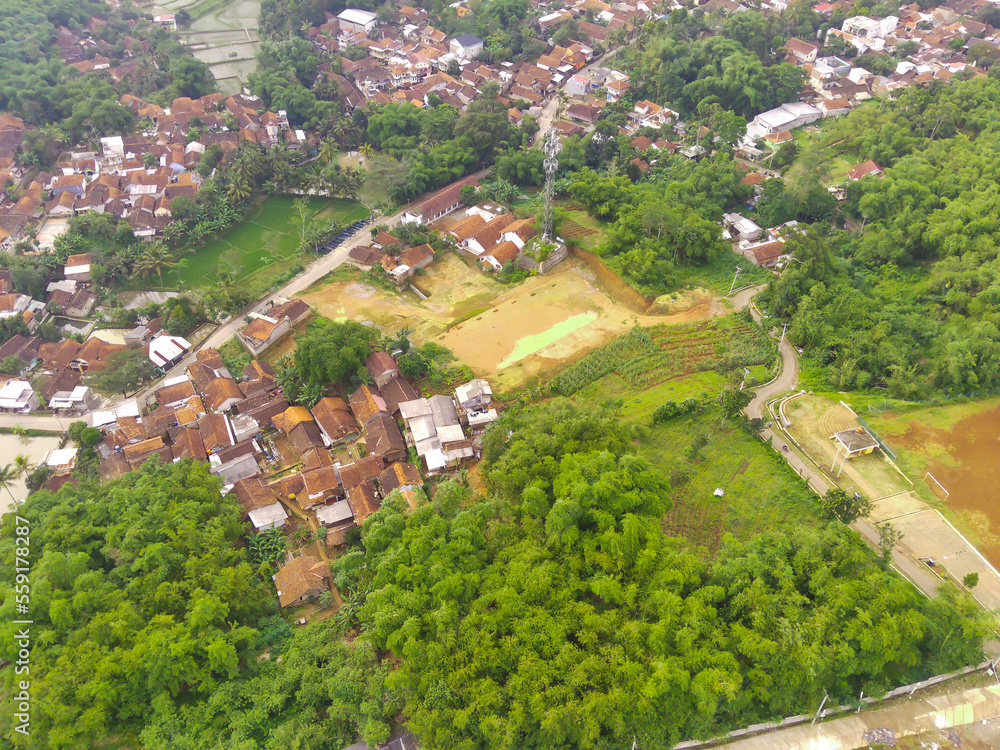  Small settlement on a hillside in the Cikancung area - Indonesia. Not Focus