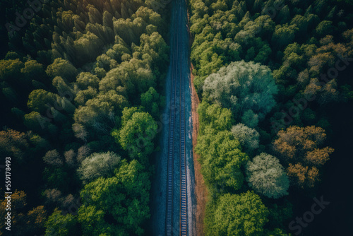 view from above of a railway road. Generative AI © 2rogan