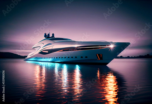 A high speed yacht with Hologram Lighting (ai technology) © geniusstudio