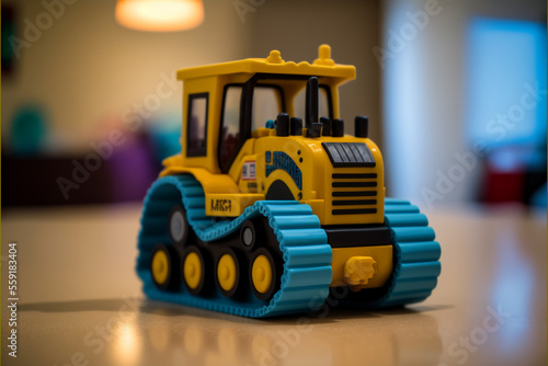 toy yellow bulldozer isolated on empty room floor