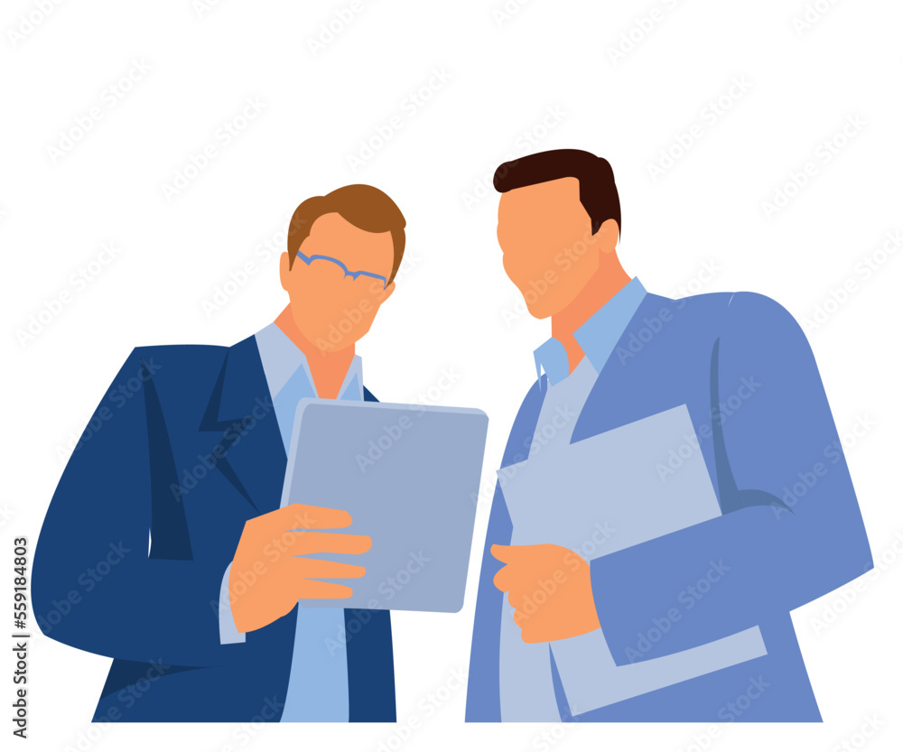 Interactive collaborations with the help of wireless technology. Shot of two businessmen using a digital tablet together at work Interactive collaborations with the help of wireless technology. Shot of two businessmen using a digital tablet together at work