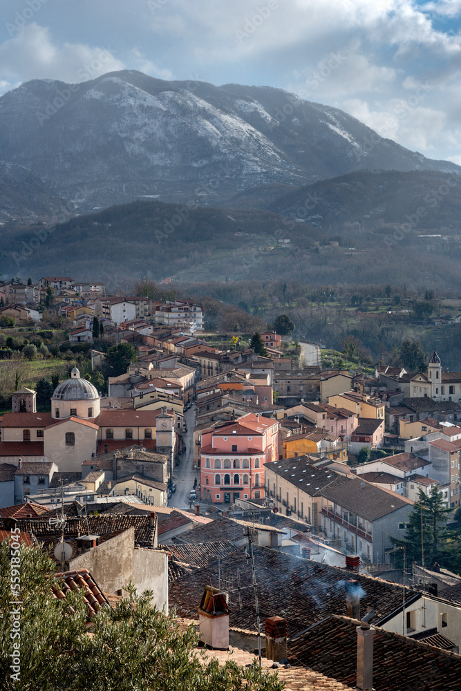Rotonda, Potenza district, Basilicata, Italy, view of the village with Mount Cerviero 1443m in the background
