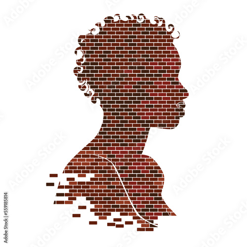 girl portrait drawing mosaic with brick construction