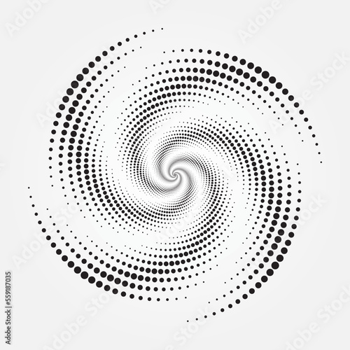 Circle halftone spiral backdrop. Dotted abstract concentric circle. spiral  swirl  twirl element. Circular and radial dots helix. Design element for multipurpose use. 