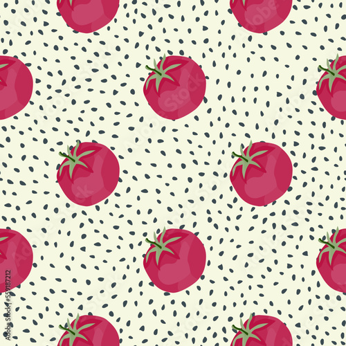 Seamless pattern with tomato. Organic vegetable wallpaper.