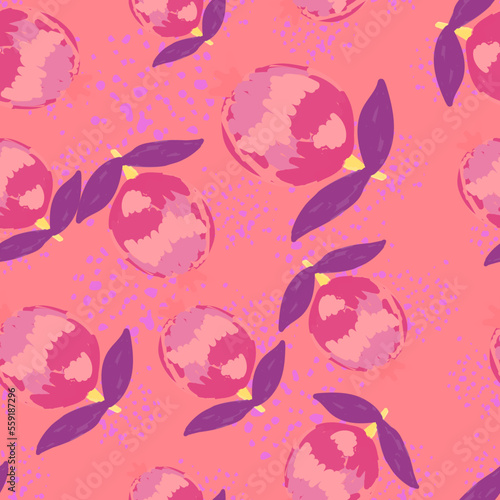 Hand drawn pomegranate fruit seamless pattern. Botanical fruits wallpaper.