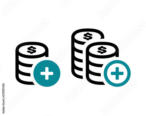 Money coin with add icon. Vector illustration