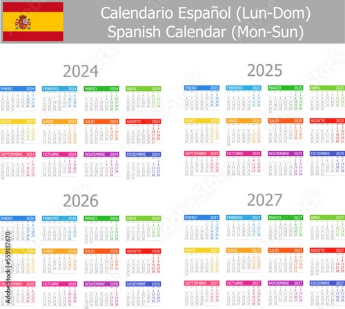 2024-2027 Spanish Type-1 Calendar Mon-Sun on white background
