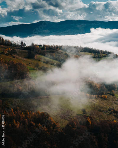 Foggy Landscape in Bosnia during autumn