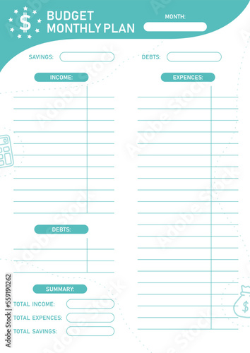 Monthly budget planner blank printable money planner template vertical notebook