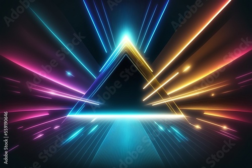 Abstract neon light shapes background. Futuristic concept. Generated AI image photo