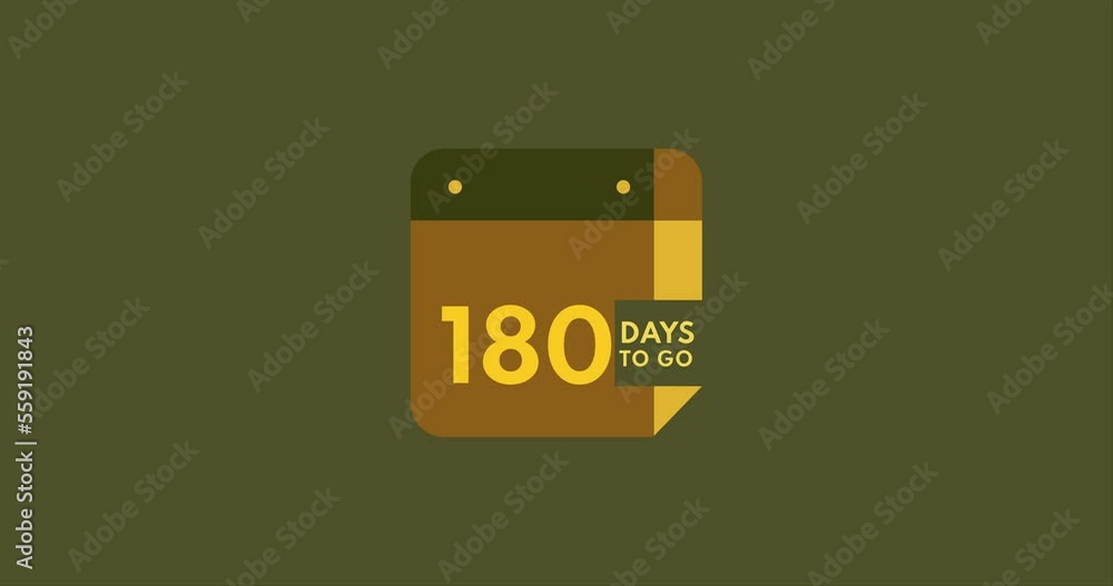 180 days to go calendar icon, 180 days countdown modern animation
