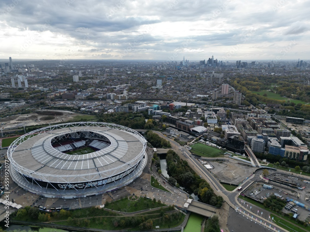 London Stadium home of West Ham United Stratford Queen Elizabeth Olympic  Park UK Drone, Aerial, view from air, birds eye view, Photos | Adobe Stock