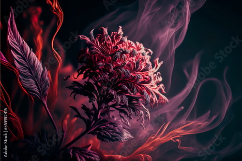 Flower abstract shot style smoke red line ornament background,Generative AI