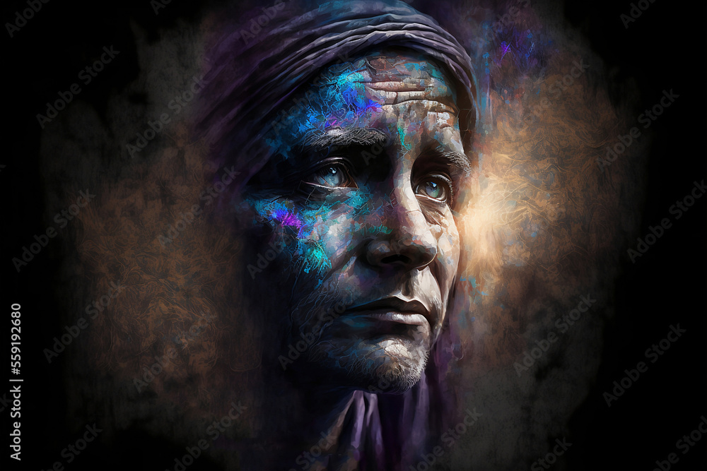Fototapeta premium Portrait of person, pensive, hopeful, spiritual. Generative AI, this image is not based on any original image, character or person.