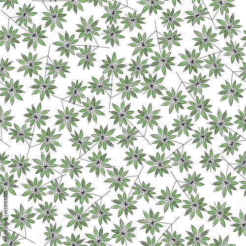 Schefflera palm leaves hand drawn seamless pattern. Scandinavian style naive backdrop. Exotic  tropical split leaves. Botanical wrapping paper  textile flat design. Vector illustration