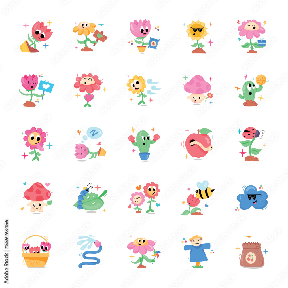 Garden Flowers Flat Sticker icons

