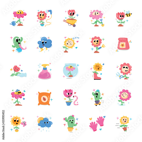 Beautiful Flowers Flat Sticker icons

