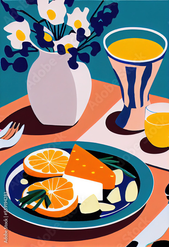 colorful illustration of brunch with mimosas
