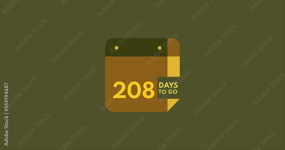 208 days to go calendar icon, 208 days countdown modern animation, Countdown left days 208 days to go calendar icon, 208 days countdown modern animation, Countdown left days