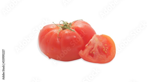 One tomato and a small piece, transparent background