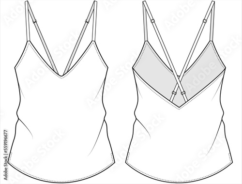 CAMI,NIGHTWEAR TOP WITH LACE DETAIL AND ADJUSTABLE STRAP IN EDITABLE VECTOR FILE