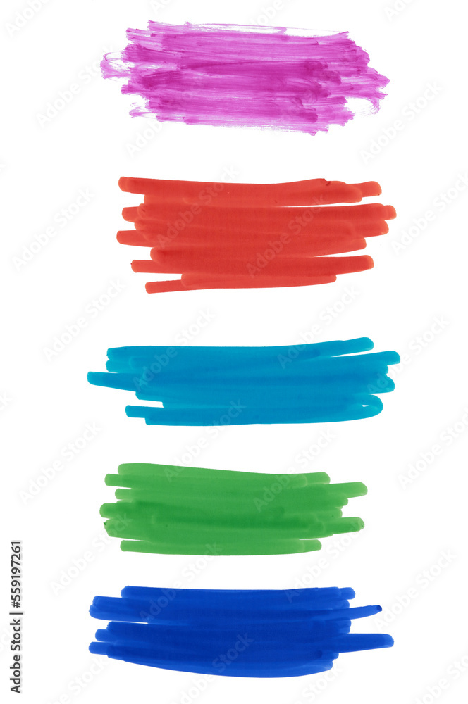 Multicolored felt-tip swatches on a white isolated background Multicolored felt-tip swatches on a white isolated background