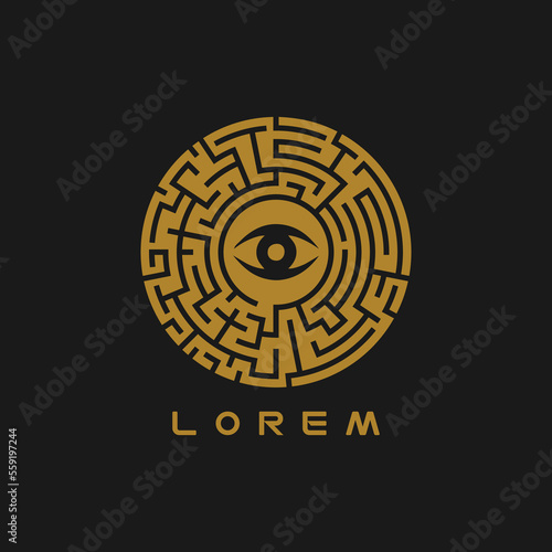 Digital maze with the eye. Egyptian and masonic style logo