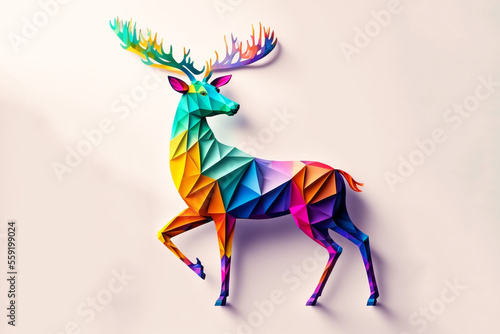 Colorful papercut illustration of a reindeer on a plain background, isolated. Created with generative ai