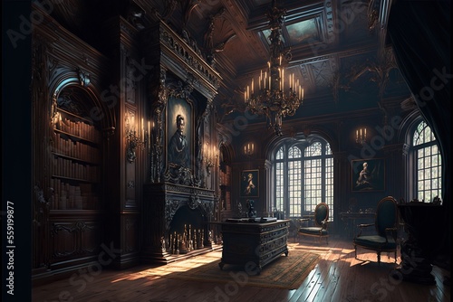 Dark gothic and victorian style mansion interior © Hdi