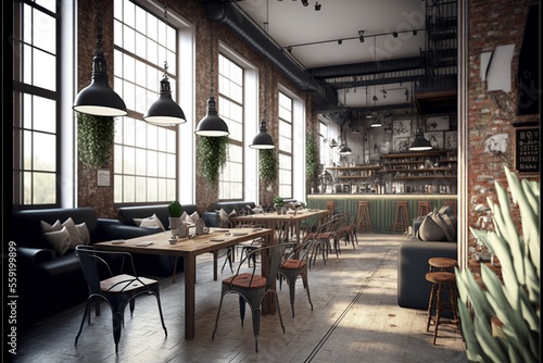 Modern and loft desing cafe interior  © Hdi