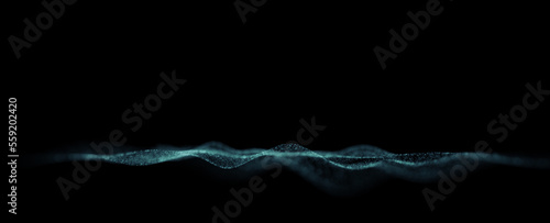 Abstract blurred digital wave of particles. Dotted waves on a clean black copy space background. Illustration.